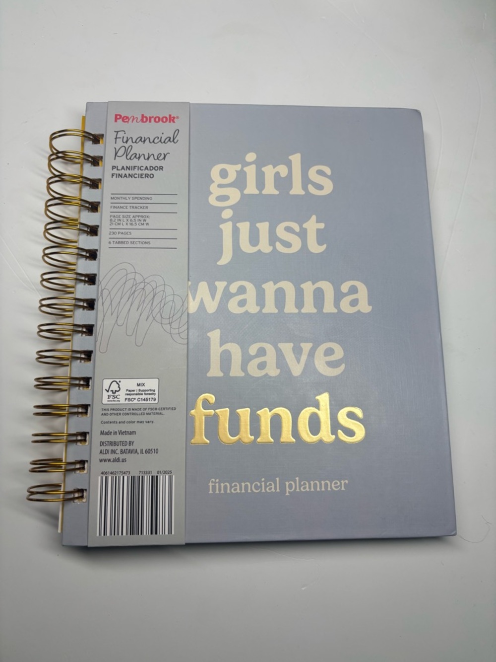 Penbrook "Girls Just Wanna Have Funds" Financial Planner - Light Gray & Gold